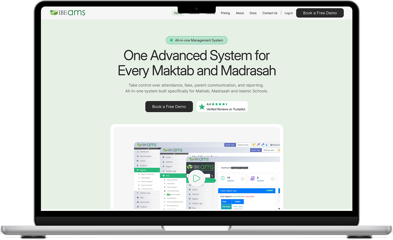 IBEams madrasah management system on a laptop